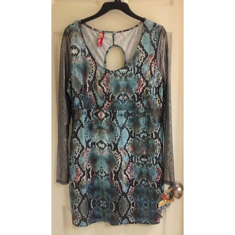 Apple Bottoms women's plus size dress 1X mesh, snake pattern, multi color $79